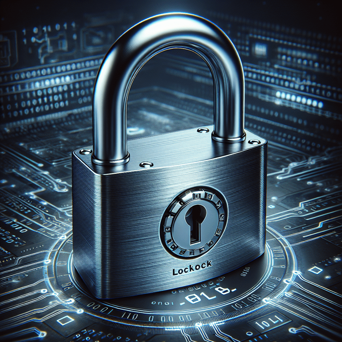 A close-up image of a steel padlock with a complex keyhole, reflecting light against a backdrop of digital elements symbolizing network security.