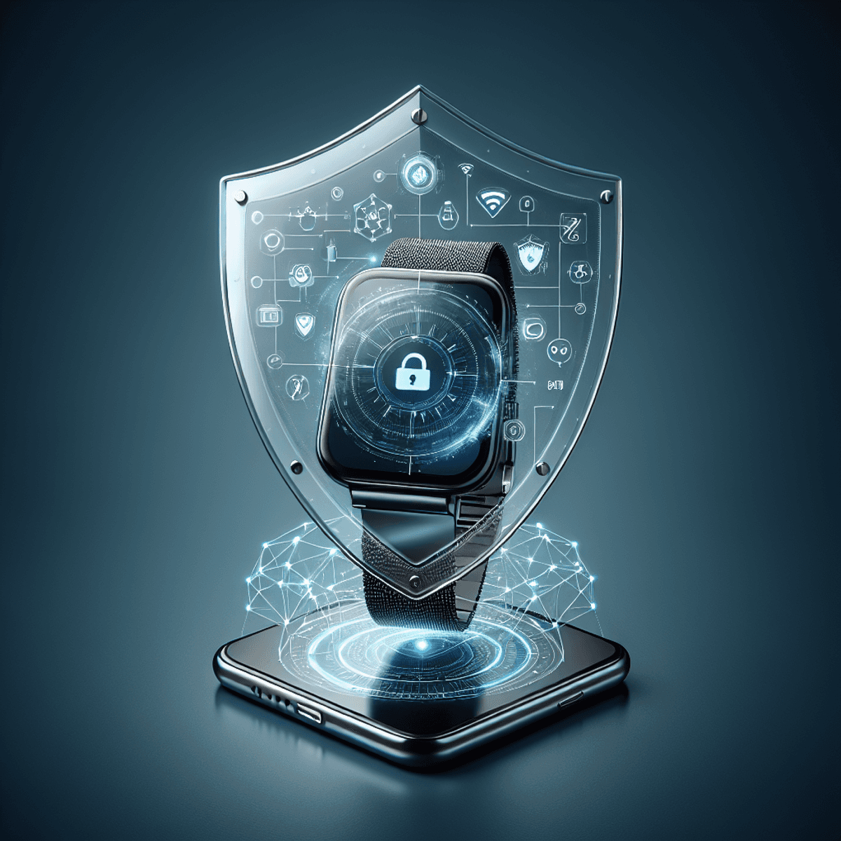 A smartphone encased in a glowing protective barrier symbolizing cybersecurity.